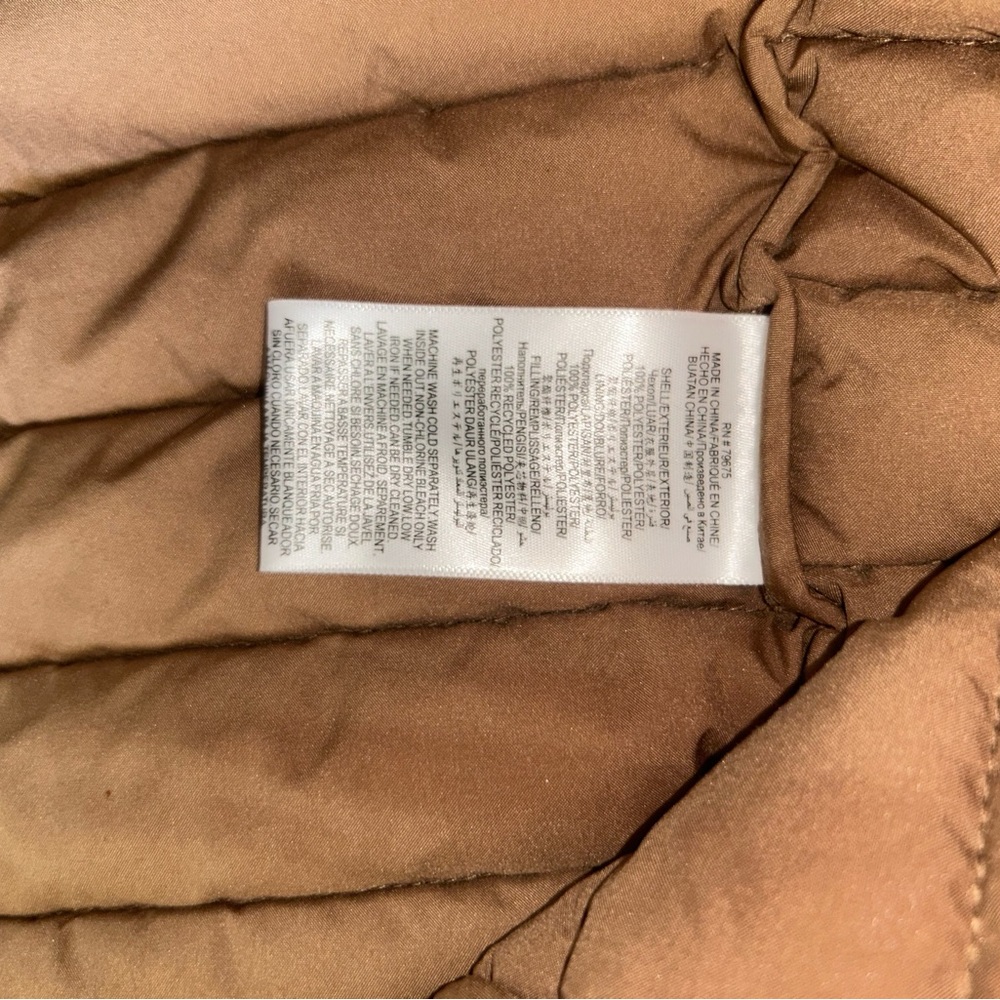 BCBGMaxAzria Womens Feather Free Eco-Friendly Fill Puffer Jacket Camel Tan LARGE - Picture 8 of 9